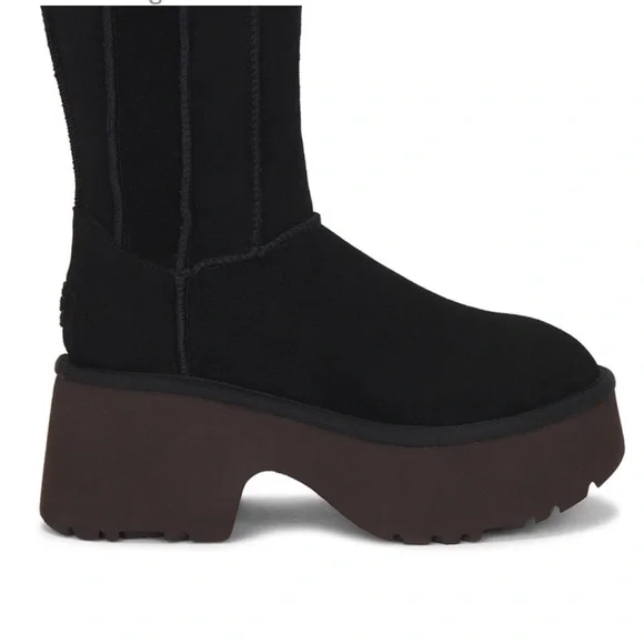 UGG Women's new heights Black Suede Heeled Boots - Picture 3 of 9